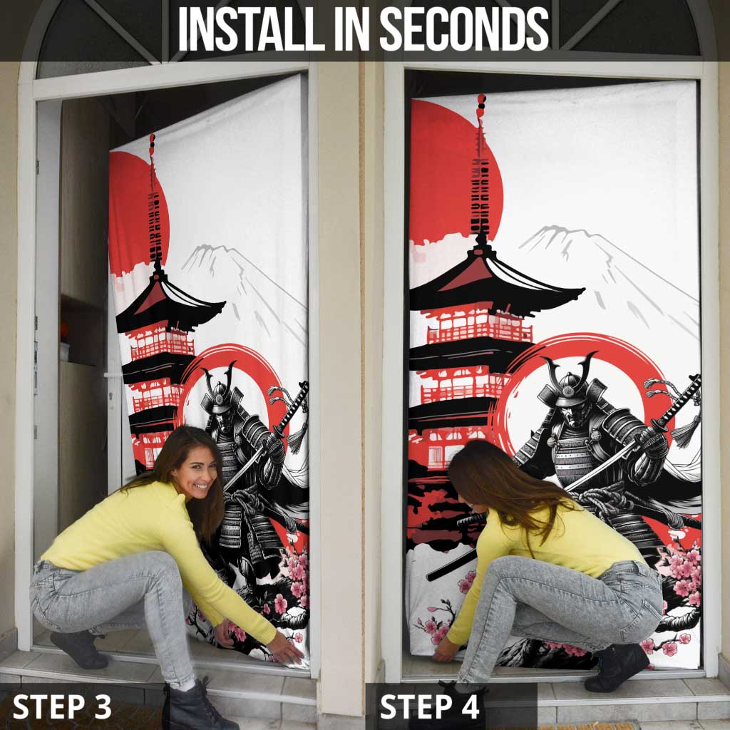 Japanese Samurai Warrior Enso Door Cover Japan Pagoda Sakura Watercolor LT14 - Polynesian Pride