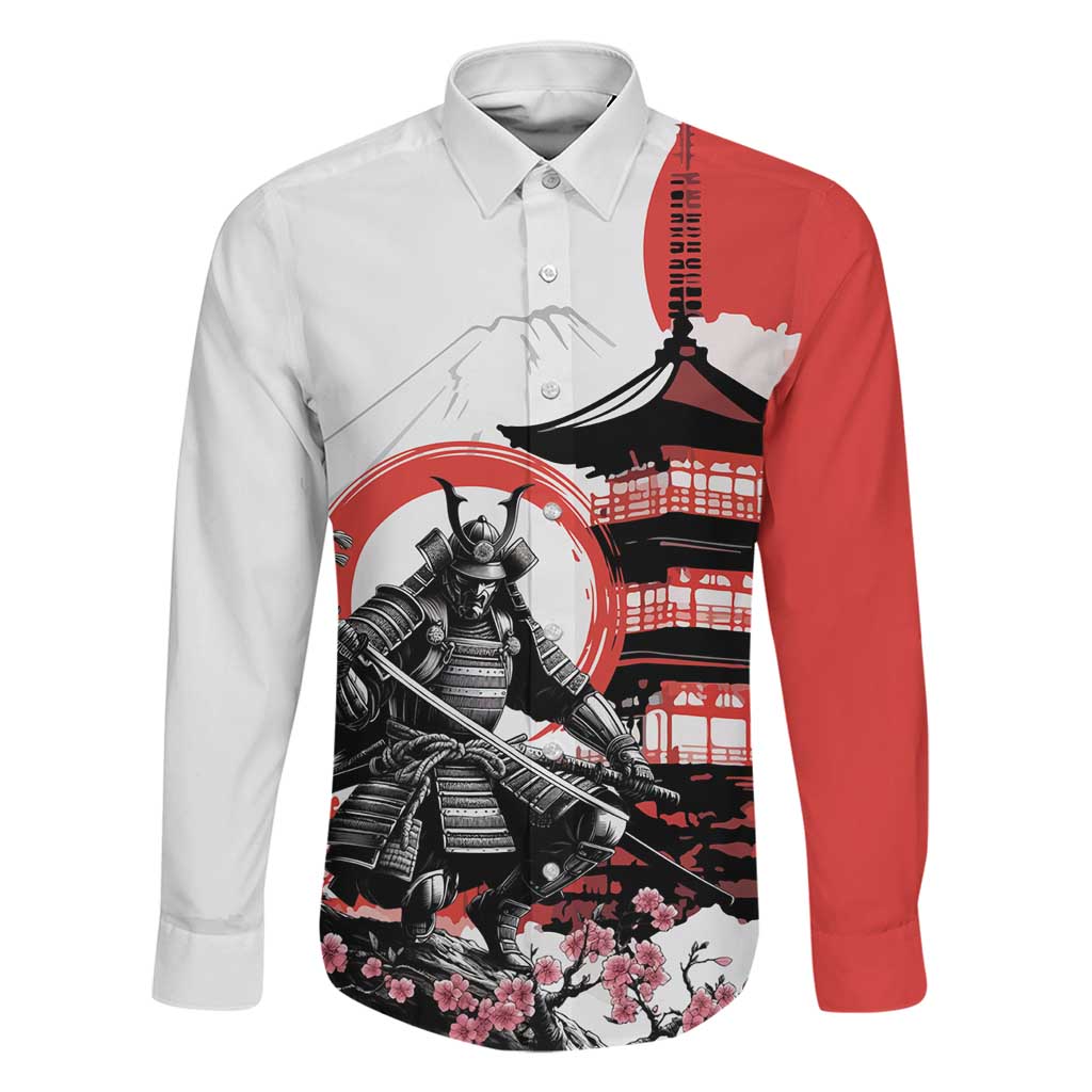 Japanese Samurai Warrior Enso Family Matching Long Sleeve Bodycon Dress and Hawaiian Shirt Japan Pagoda Sakura Watercolor - Polynesian Pride