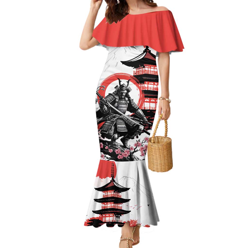 Japanese Samurai Warrior Enso Family Matching Mermaid Dress and Hawaiian Shirt Japan Pagoda Sakura Watercolor - Polynesian Pride