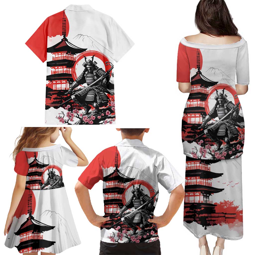 Japanese Samurai Warrior Enso Family Matching Puletasi and Hawaiian Shirt Japan Pagoda Sakura Watercolor - Polynesian Pride