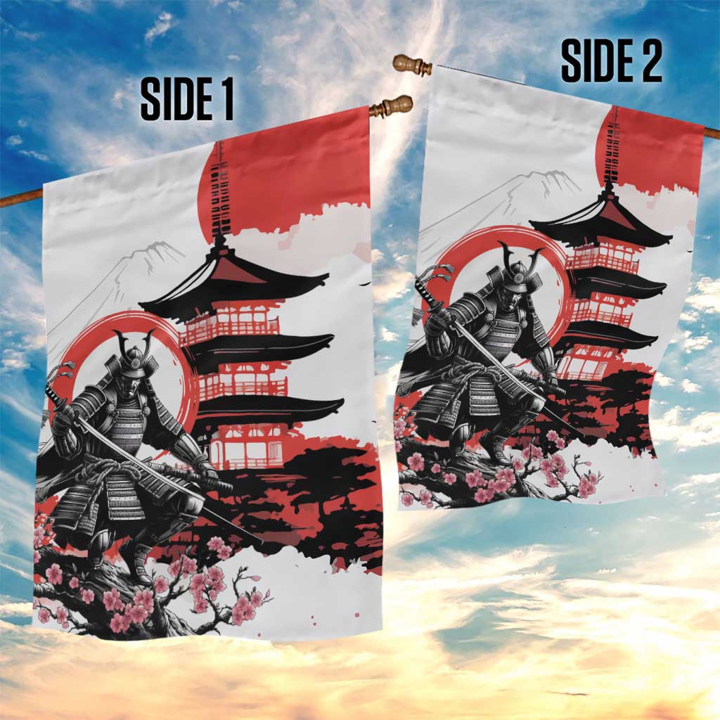 Japanese Samurai Warrior Enso Garden Flag Japan Pagoda Sakura Watercolor LT14 - Polynesian Pride