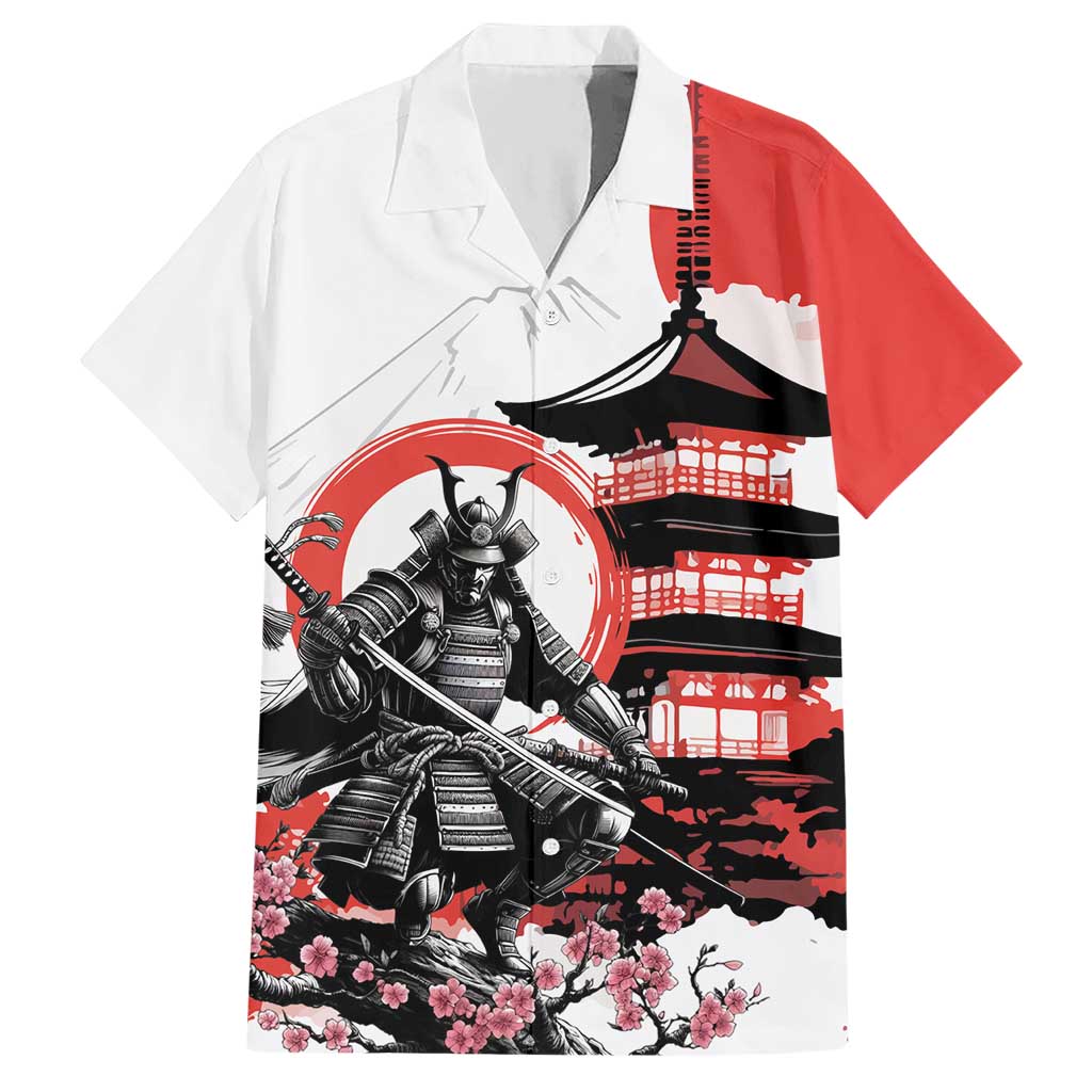Japanese Samurai Warrior Enso Hawaiian Shirt Japan Pagoda Sakura Watercolor LT14 White - Polynesian Pride