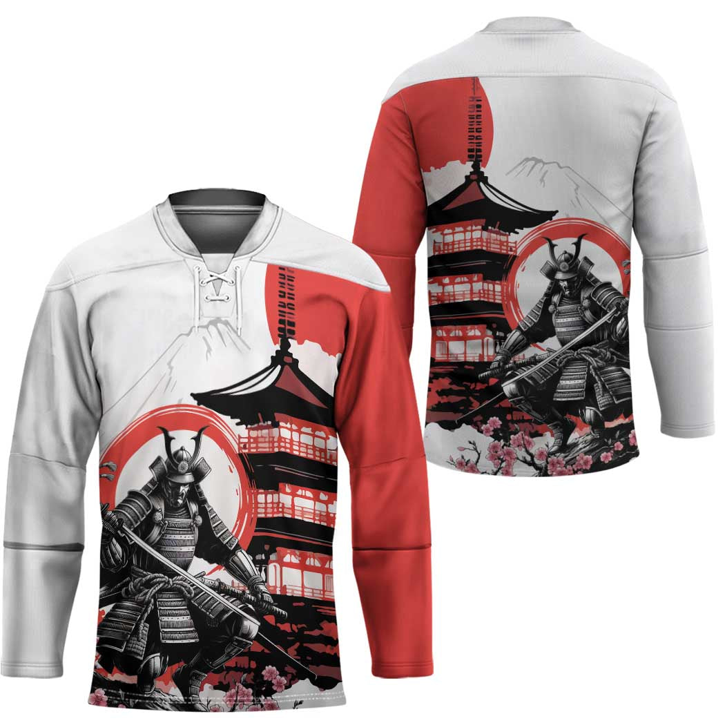 Japanese Samurai Warrior Enso Hockey Jersey Japan Pagoda Sakura Watercolor - Polynesian Pride