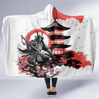 Japanese Samurai Warrior Enso Hooded Blanket Japan Pagoda Sakura Watercolor LT14 One Size White - Polynesian Pride