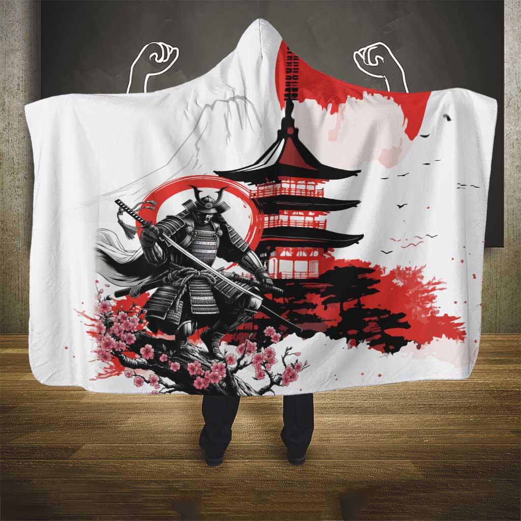 Japanese Samurai Warrior Enso Hooded Blanket Japan Pagoda Sakura Watercolor LT14 - Polynesian Pride