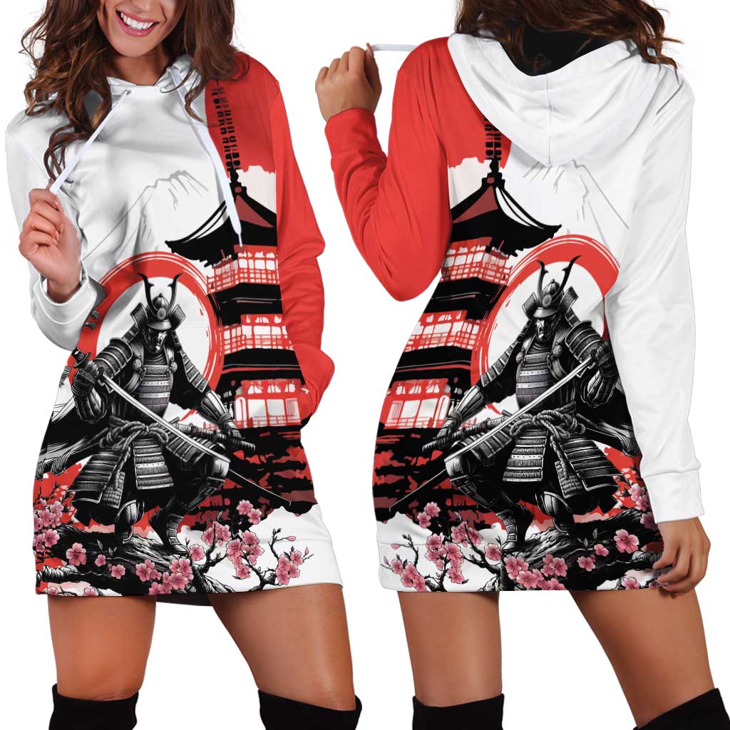 Japanese Samurai Warrior Enso Hoodie Dress Japan Pagoda Sakura Watercolor LT14 - Polynesian Pride
