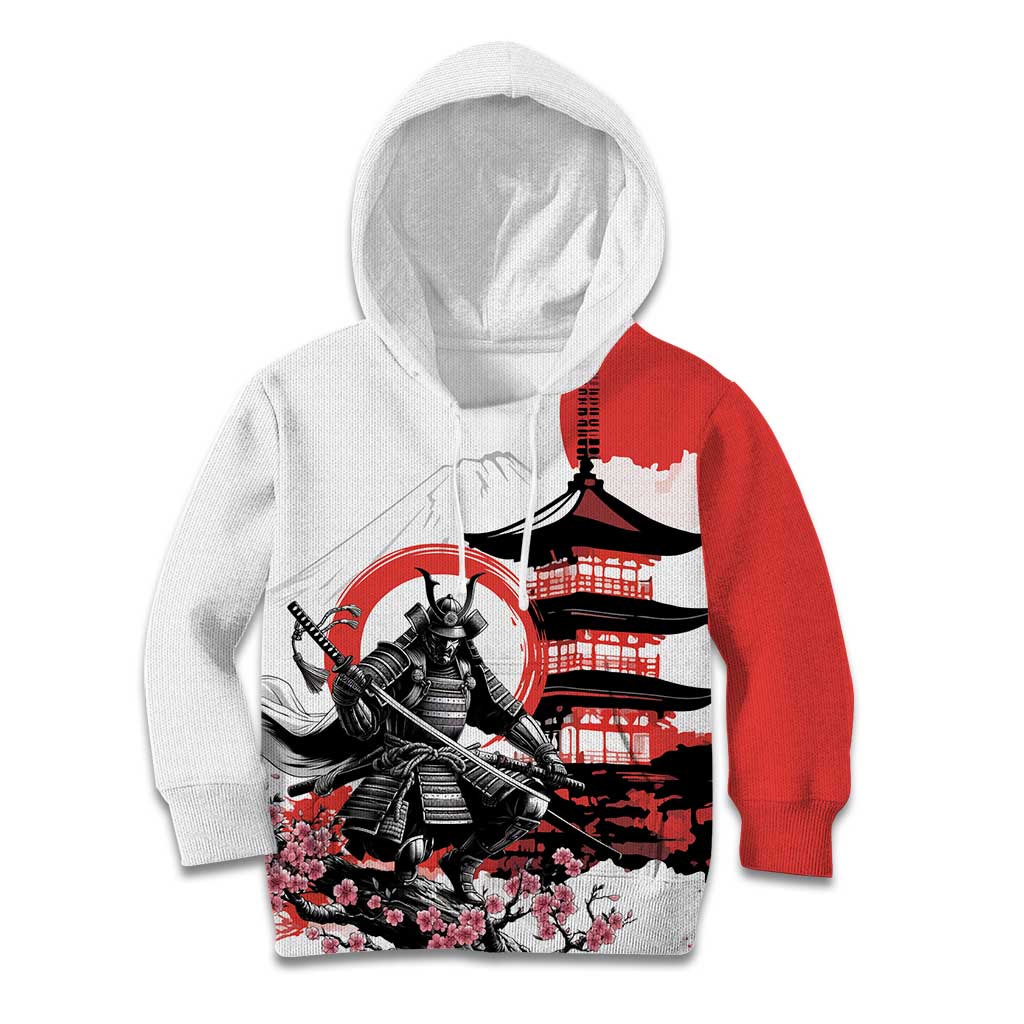 Japanese Samurai Warrior Enso Kid Hoodie Japan Pagoda Sakura Watercolor LT14 Hoodie White - Polynesian Pride