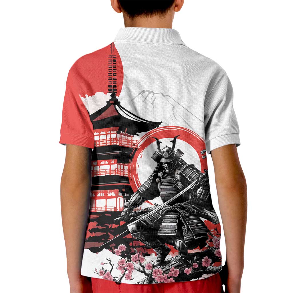 Japanese Samurai Warrior Enso Kid Polo Shirt Japan Pagoda Sakura Watercolor LT14 - Polynesian Pride