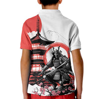 Japanese Samurai Warrior Enso Kid Polo Shirt Japan Pagoda Sakura Watercolor LT14 - Polynesian Pride