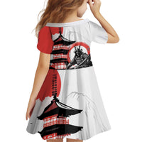 Japanese Samurai Warrior Enso Kid Short Sleeve Dress Japan Pagoda Sakura Watercolor LT14 - Polynesian Pride