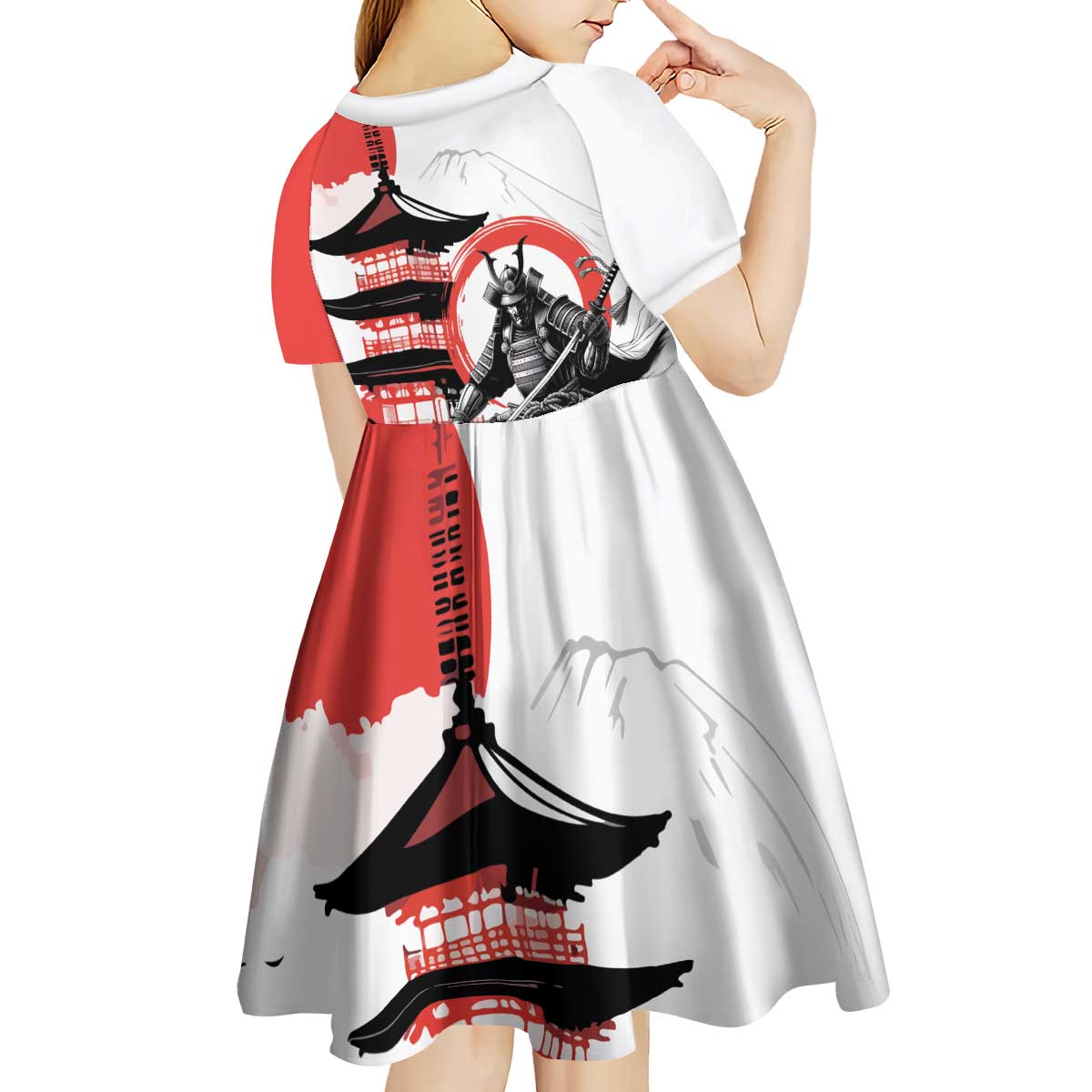 Japanese Samurai Warrior Enso Kid Short Sleeve Dress Japan Pagoda Sakura Watercolor LT14 - Polynesian Pride