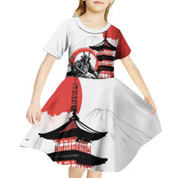 Japanese Samurai Warrior Enso Kid Short Sleeve Dress Japan Pagoda Sakura Watercolor LT14 - Polynesian Pride