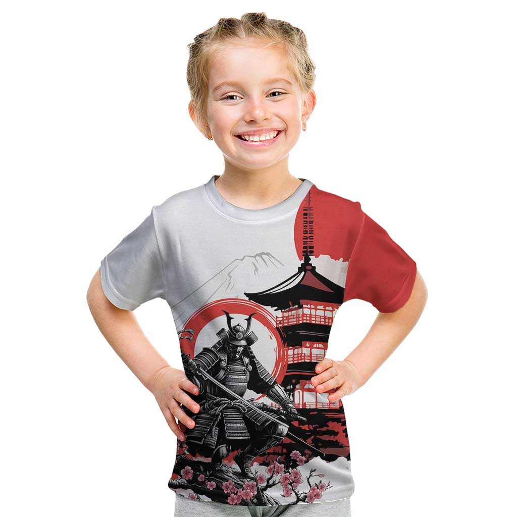 Japanese Samurai Warrior Enso Kid T Shirt Japan Pagoda Sakura Watercolor LT14 White - Polynesian Pride
