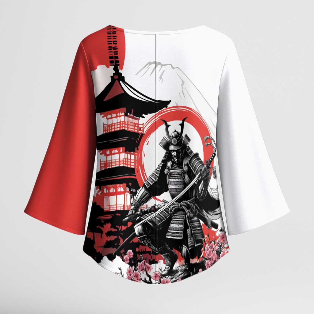 Japanese Samurai Warrior Enso Kimono Sleeve Blouse Japan Pagoda Sakura Watercolor LT14 - Polynesian Pride