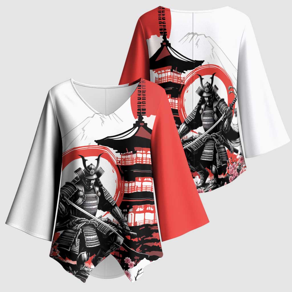 Japanese Samurai Warrior Enso Kimono Sleeve Blouse Japan Pagoda Sakura Watercolor LT14 - Polynesian Pride
