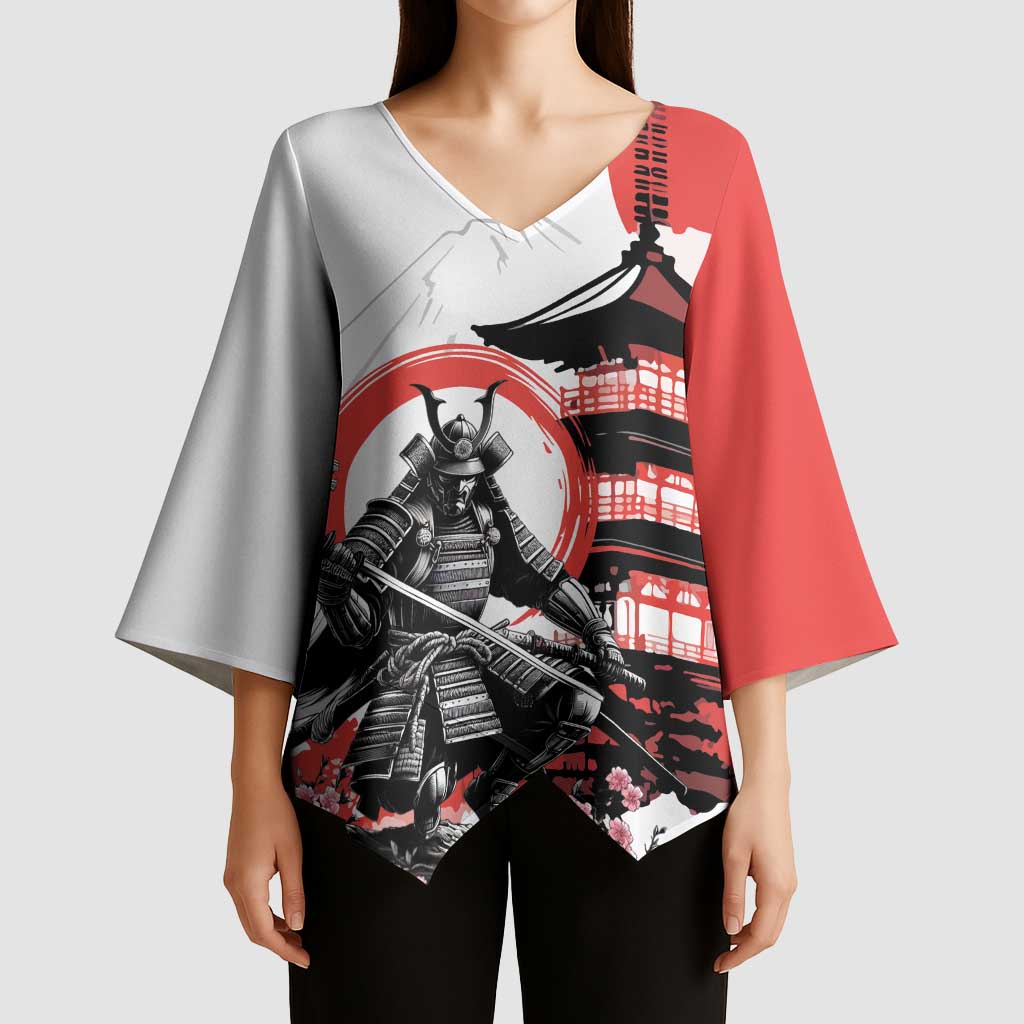 Japanese Samurai Warrior Enso Kimono Sleeve Blouse Japan Pagoda Sakura Watercolor LT14 - Polynesian Pride
