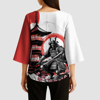 Japanese Samurai Warrior Enso Kimono Sleeve Blouse Japan Pagoda Sakura Watercolor LT14 - Polynesian Pride