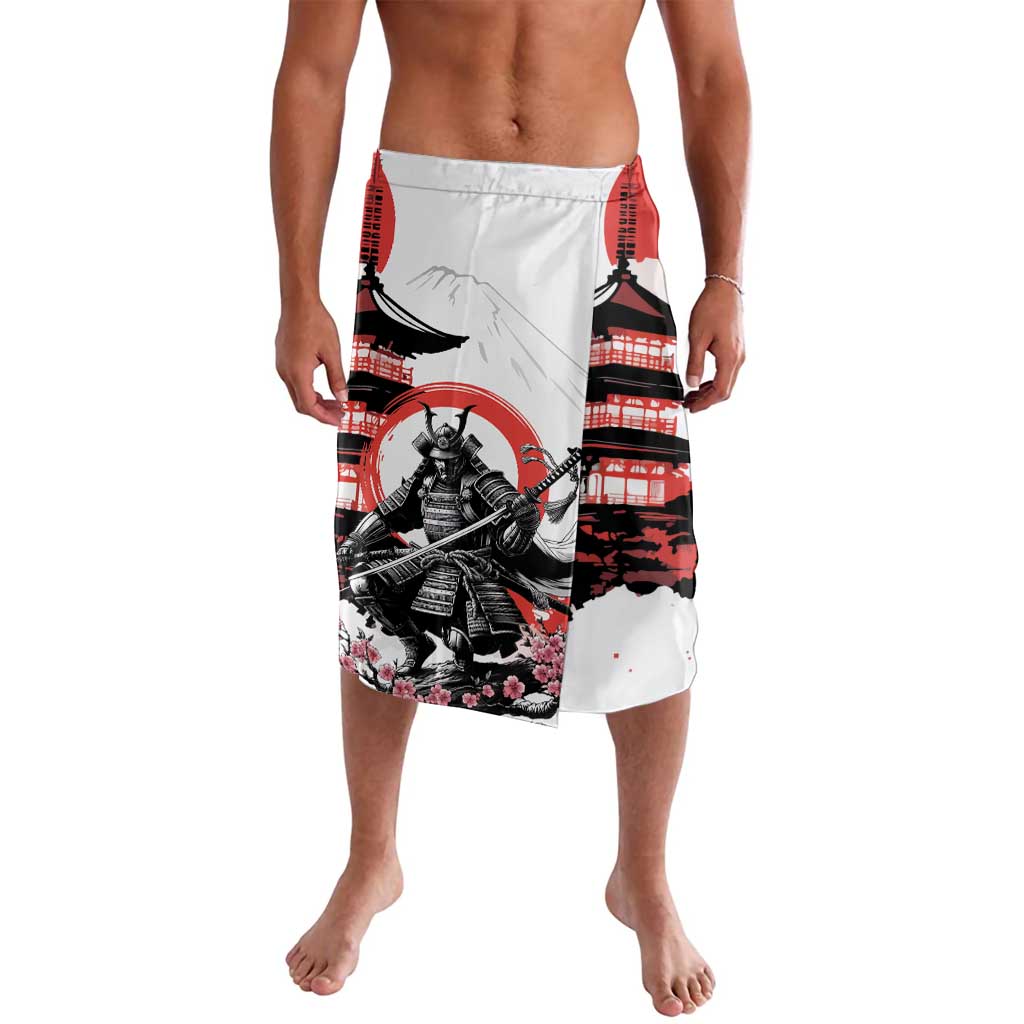 Japanese Samurai Warrior Enso Lavalava Japan Pagoda Sakura Watercolor LT14 White - Polynesian Pride