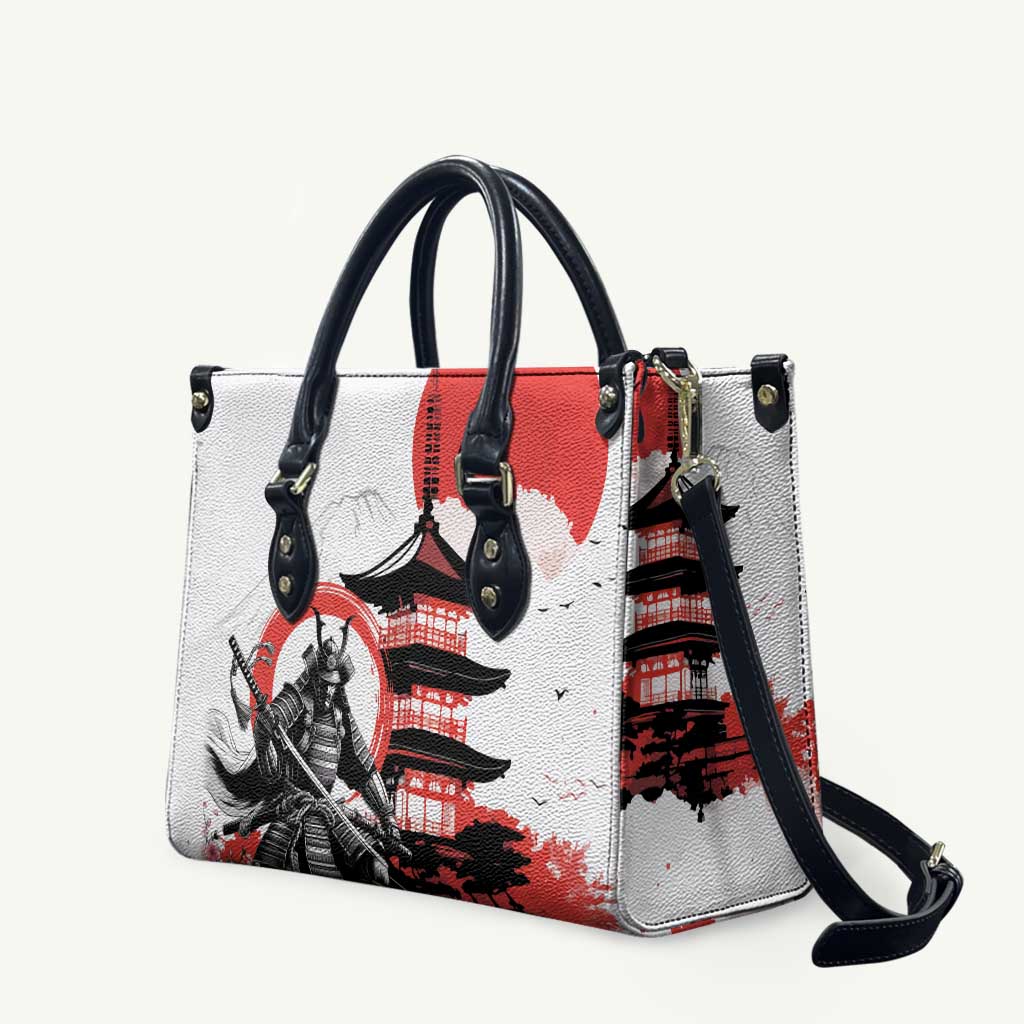 Japanese Samurai Warrior Enso Leather Bag Japan Pagoda Sakura Watercolor LT14 White - Polynesian Pride