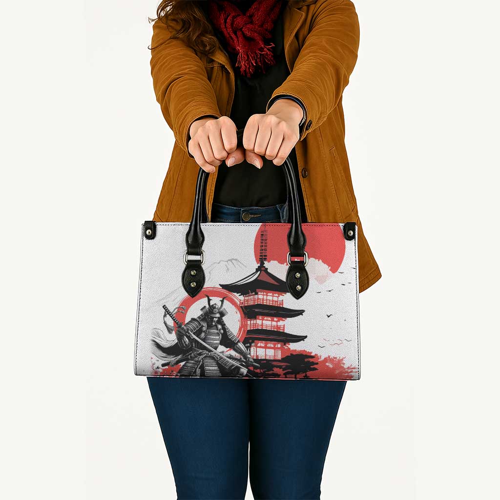 Japanese Samurai Warrior Enso Leather Bag Japan Pagoda Sakura Watercolor LT14 - Polynesian Pride