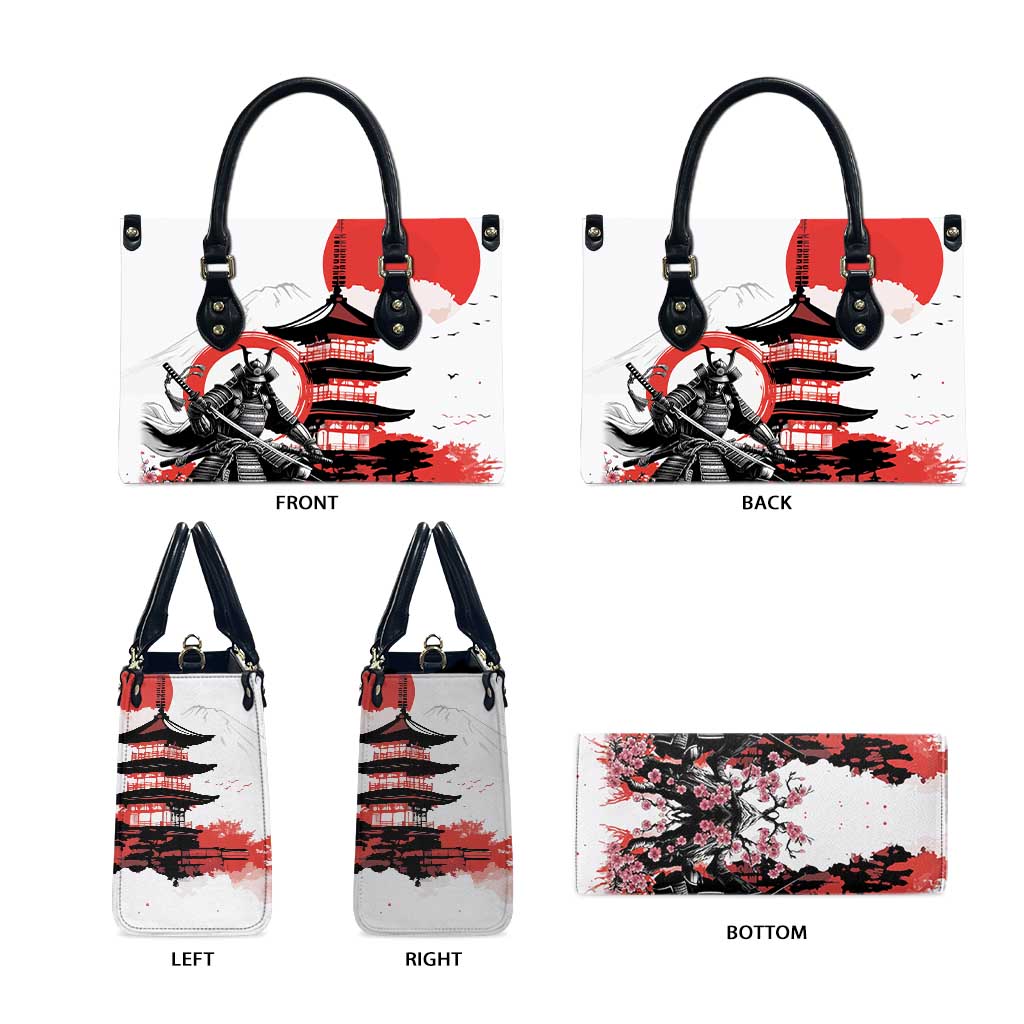 Japanese Samurai Warrior Enso Leather Bag Japan Pagoda Sakura Watercolor LT14 - Polynesian Pride
