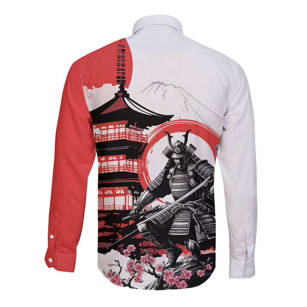 Japanese Samurai Warrior Enso Long Sleeve Button Shirt Japan Pagoda Sakura Watercolor LT14 - Polynesian Pride