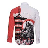 Japanese Samurai Warrior Enso Long Sleeve Button Shirt Japan Pagoda Sakura Watercolor LT14 - Polynesian Pride