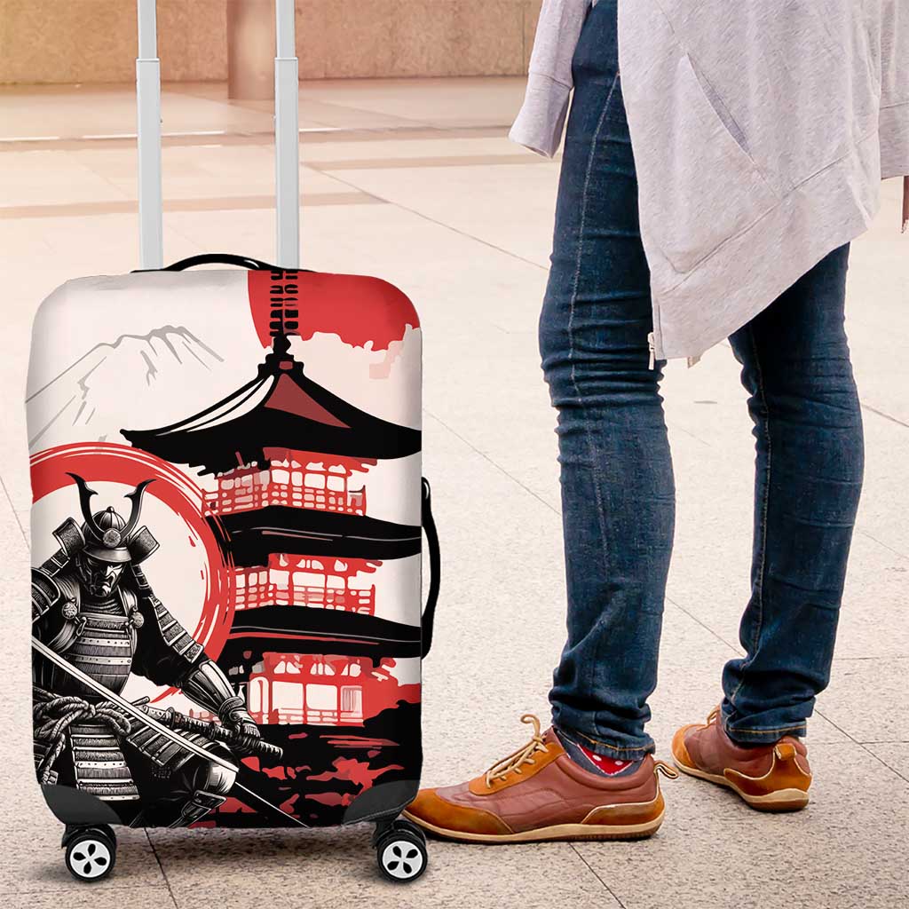 Japanese Samurai Warrior Enso Luggage Cover Japan Pagoda Sakura Watercolor LT14 White - Polynesian Pride
