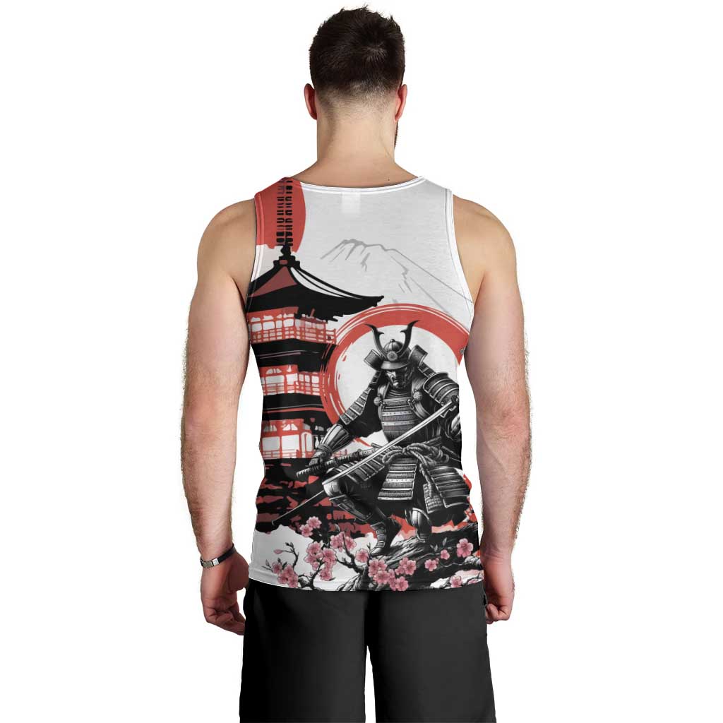 Japanese Samurai Warrior Enso Men Tank Top Japan Pagoda Sakura Watercolor LT14 - Polynesian Pride