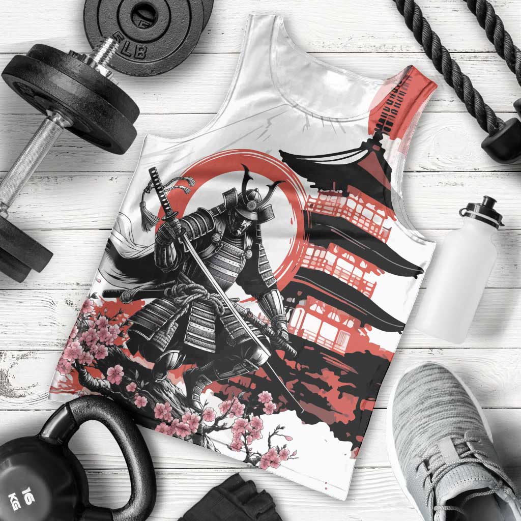 Japanese Samurai Warrior Enso Men Tank Top Japan Pagoda Sakura Watercolor LT14 - Polynesian Pride
