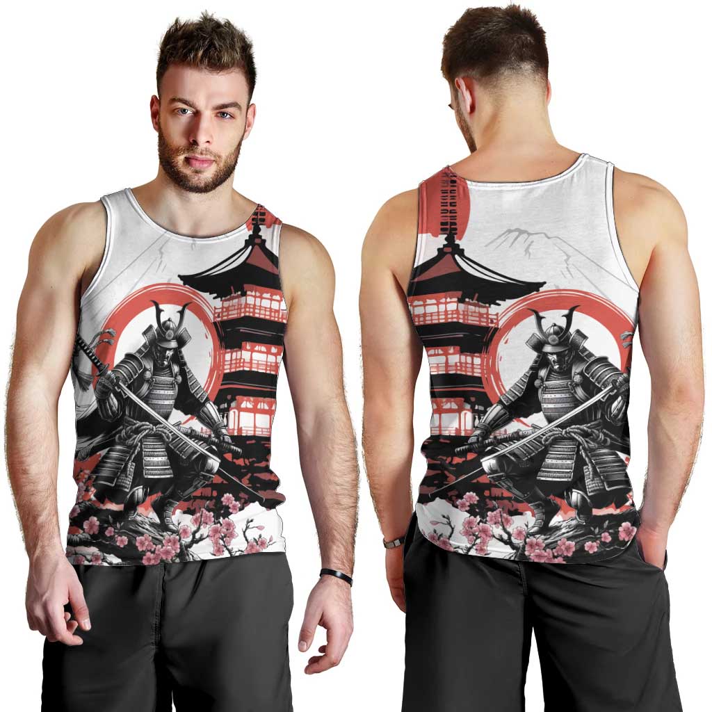 Japanese Samurai Warrior Enso Men Tank Top Japan Pagoda Sakura Watercolor LT14 - Polynesian Pride