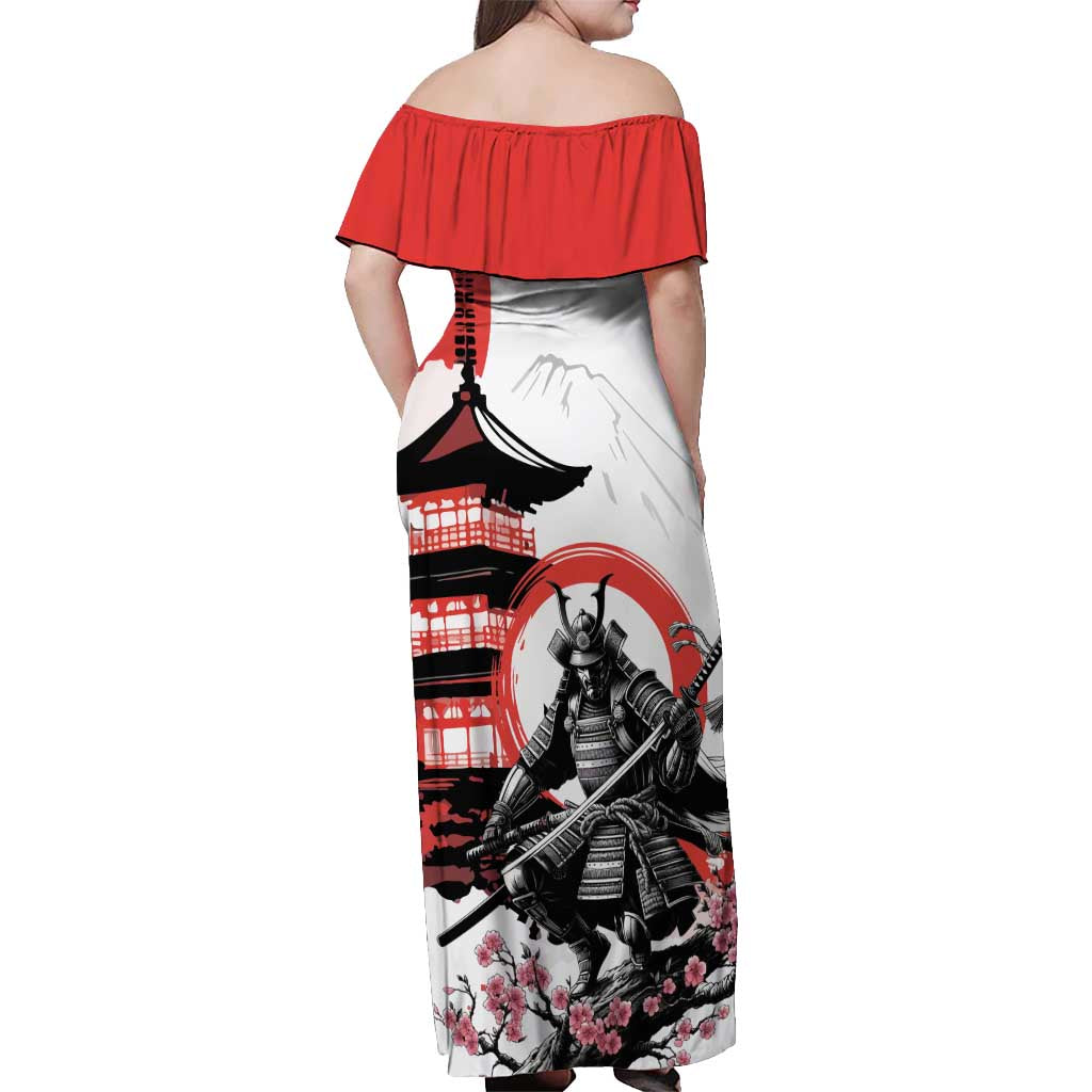 Japanese Samurai Warrior Enso Off Shoulder Maxi Dress Japan Pagoda Sakura Watercolor LT14 - Polynesian Pride