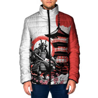 Japanese Samurai Warrior Enso Padded Jacket Japan Pagoda Sakura Watercolor LT14 Men White - Polynesian Pride