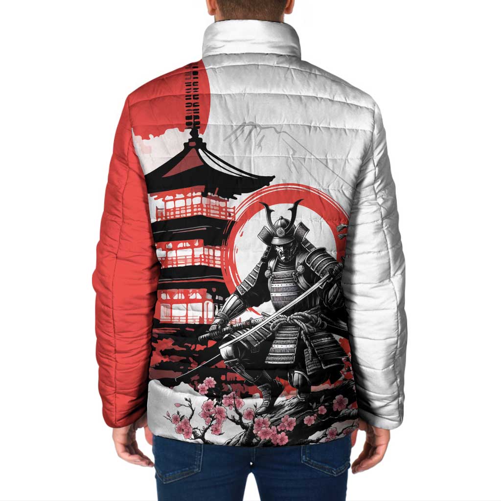Japanese Samurai Warrior Enso Padded Jacket Japan Pagoda Sakura Watercolor LT14 - Polynesian Pride