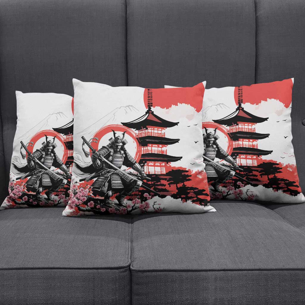 Japanese Samurai Warrior Enso Pillow Cover Japan Pagoda Sakura Watercolor LT14 - Polynesian Pride