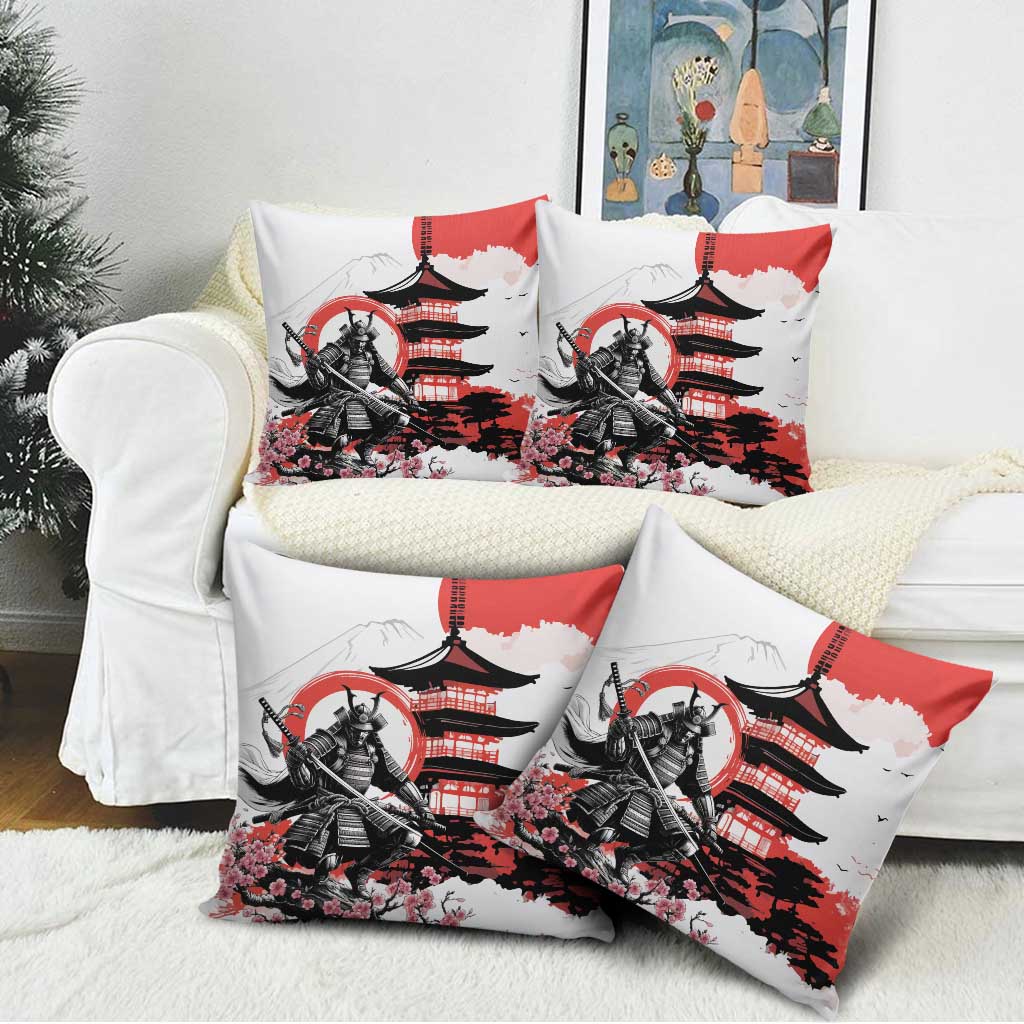 Japanese Samurai Warrior Enso Pillow Cover Japan Pagoda Sakura Watercolor LT14 - Polynesian Pride