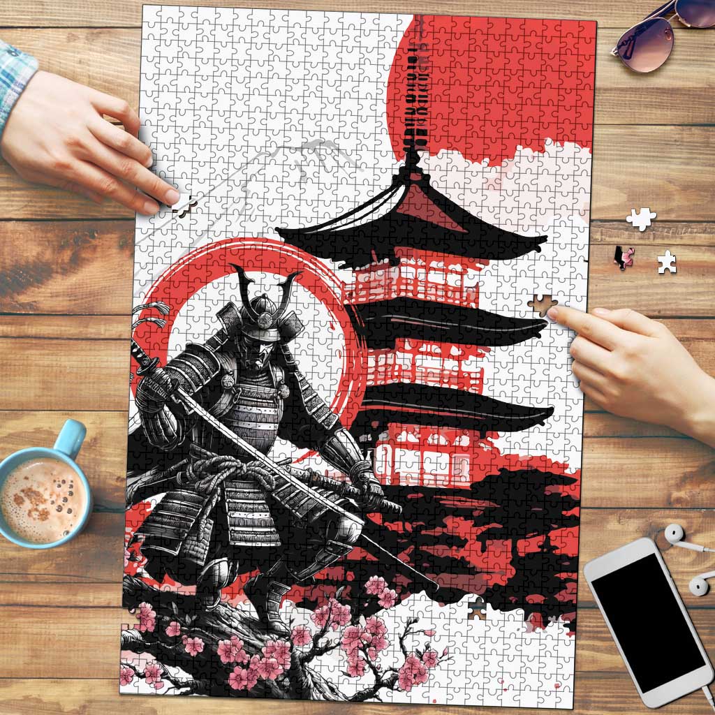Japanese Samurai Warrior Enso Puzzle Japan Pagoda Sakura Watercolor LT14 White - Polynesian Pride