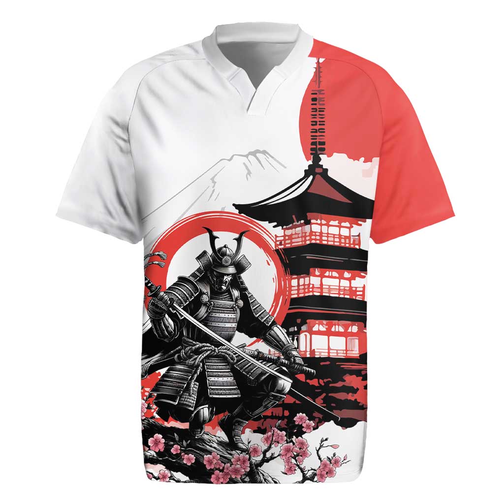 Japanese Samurai Warrior Enso Rugby Jersey Japan Pagoda Sakura Watercolor LT14 White - Polynesian Pride