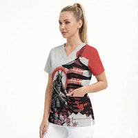 Japanese Samurai Warrior Enso Scrub Top Japan Pagoda Sakura Watercolor LT14 - Polynesian Pride