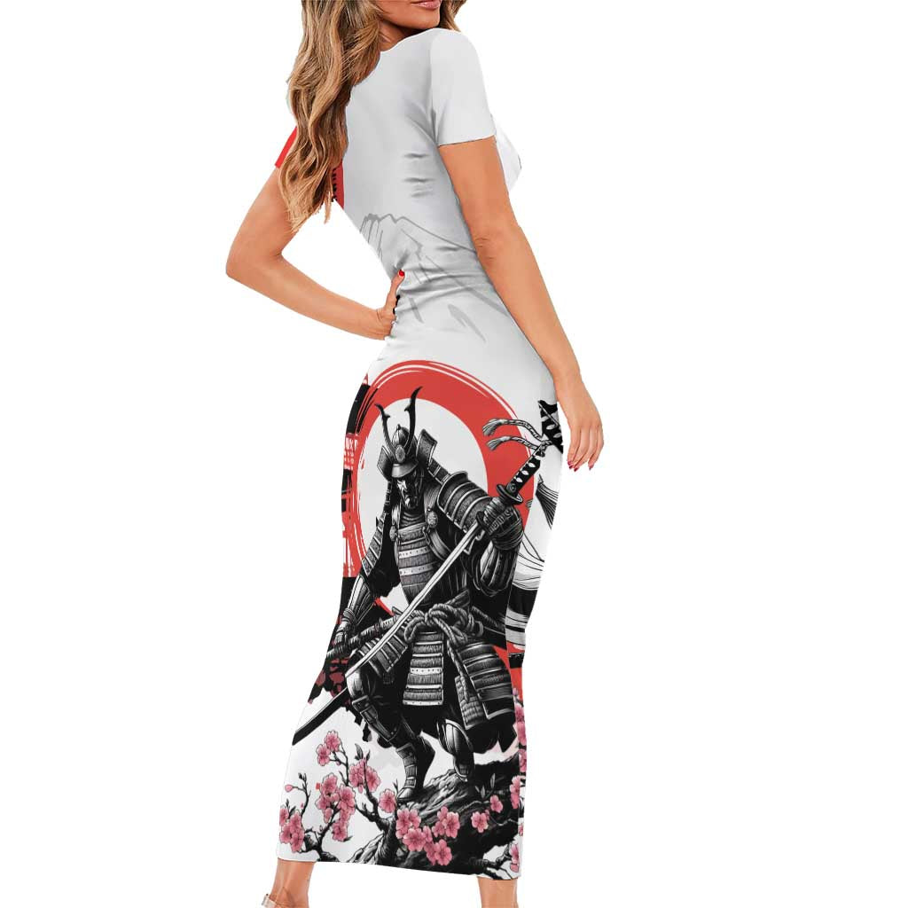 Japanese Samurai Warrior Enso Short Sleeve Bodycon Dress Japan Pagoda Sakura Watercolor LT14 - Polynesian Pride
