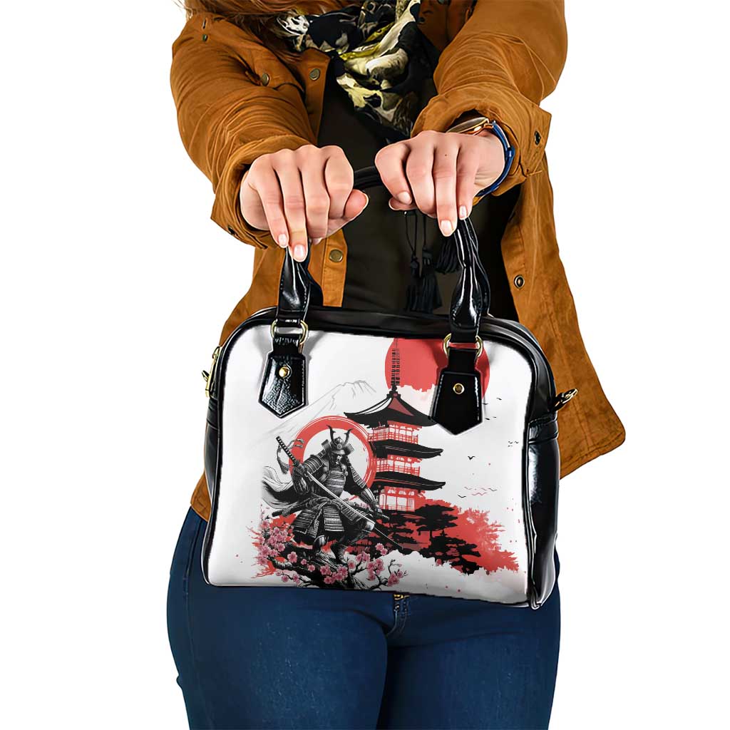Japanese Samurai Warrior Enso Shoulder Handbag Japan Pagoda Sakura Watercolor LT14 One Size White - Polynesian Pride