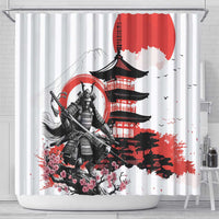 Japanese Samurai Warrior Enso Shower Curtain Japan Pagoda Sakura Watercolor LT14 - Polynesian Pride