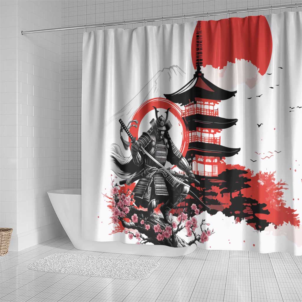 Japanese Samurai Warrior Enso Shower Curtain Japan Pagoda Sakura Watercolor LT14 - Polynesian Pride