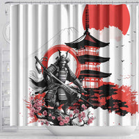 Japanese Samurai Warrior Enso Shower Curtain Japan Pagoda Sakura Watercolor LT14 - Polynesian Pride