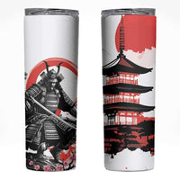 Japanese Samurai Warrior Enso Skinny Tumbler Japan Pagoda Sakura Watercolor LT14 White - Polynesian Pride