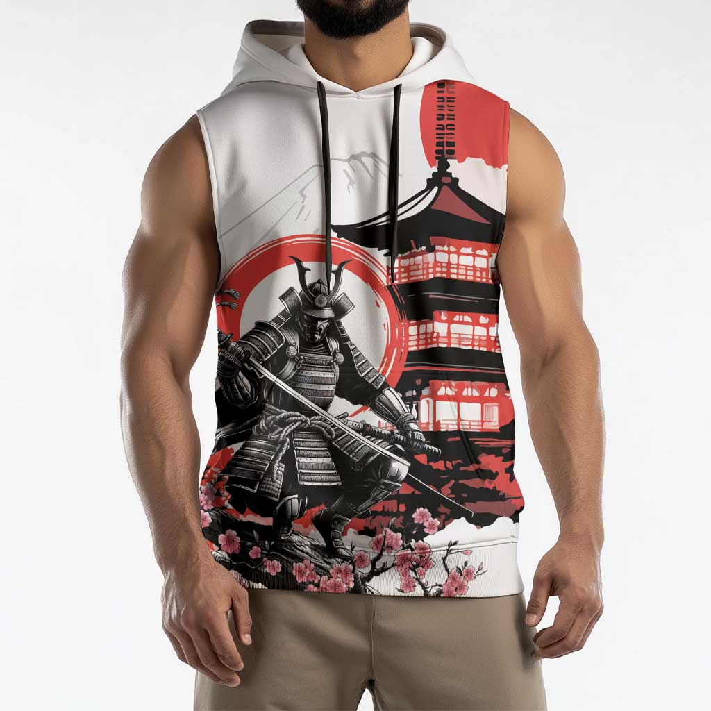 Japanese Samurai Warrior Enso Sleeveless Hoodie Japan Pagoda Sakura Watercolor LT14 - Polynesian Pride