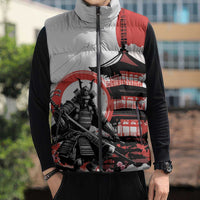 Japanese Samurai Warrior Enso Sleeveless Puffer Jacket Japan Pagoda Sakura Watercolor LT14 - Polynesian Pride