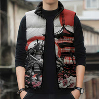 Japanese Samurai Warrior Enso Sleeveless Puffer Jacket Japan Pagoda Sakura Watercolor LT14 - Polynesian Pride