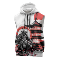 Japanese Samurai Warrior Enso Sleeveless Zip Hoodie Japan Pagoda Sakura Watercolor LT14 White - Polynesian Pride