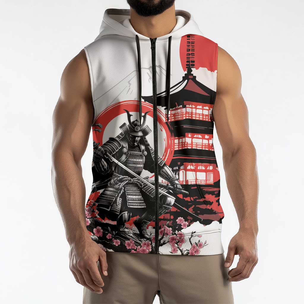 Japanese Samurai Warrior Enso Sleeveless Zip Hoodie Japan Pagoda Sakura Watercolor LT14 - Polynesian Pride